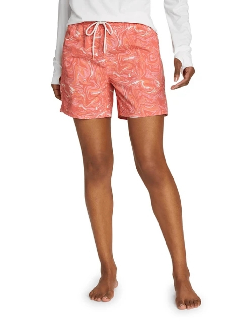 Eddie Bauer Womens Tidal High Rise Shorts Coral Print Size Medium Beach Summer